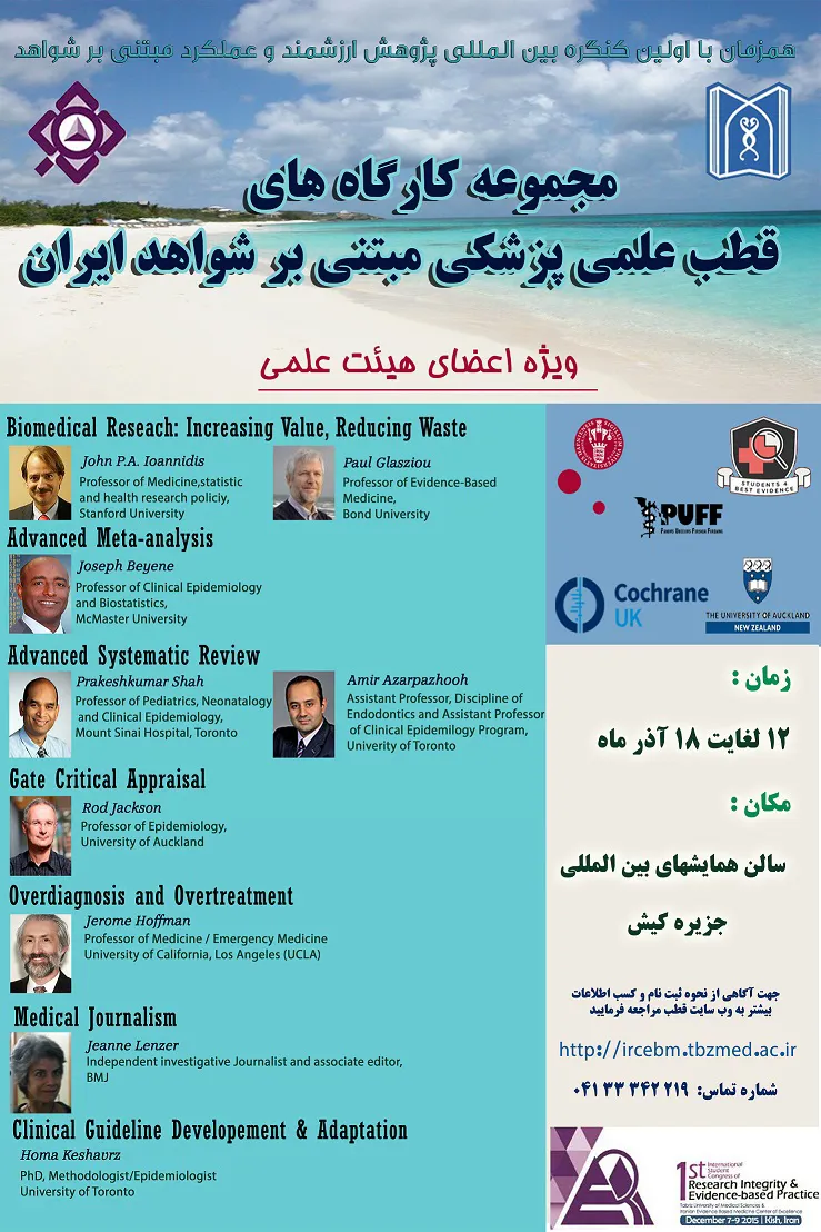 برگزاری مجموعه کارگاههای ویژه اعضای هیئت علمی همزمان با اولین کنگره بین المللی دانشجویی پژوهش ارزشمند و عملکرد مبتنی بر شواهد